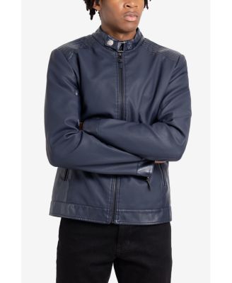 Men's PU Racer Jacket With Faux Shearling Lining