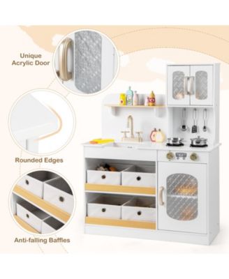 Kids Kitchen Playset Toy Play Kitchen w/ 4 Fabric Drawers Stoves Oven & Faucet