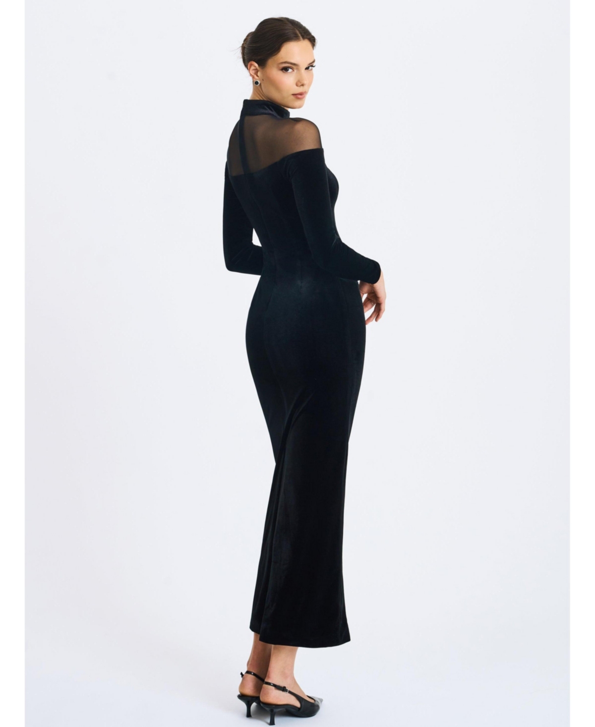 Miss Circle Women's Blair Black Sheer Mock Neck Maxi Dress