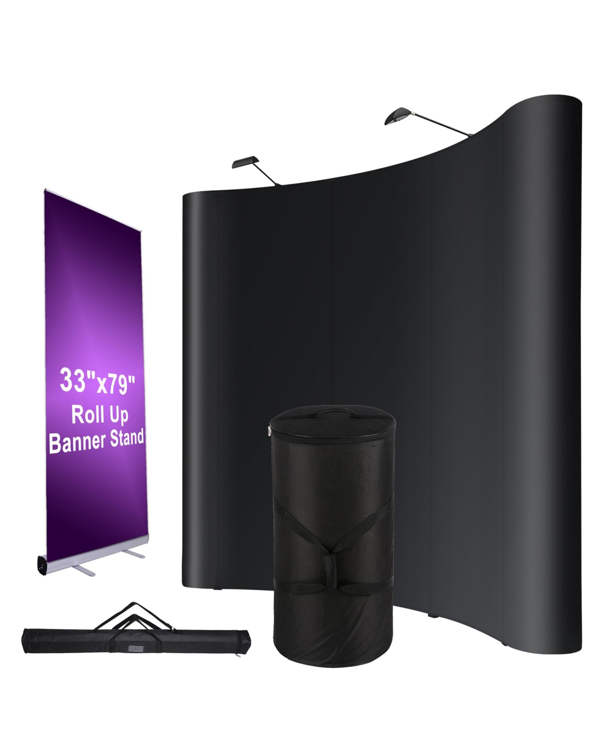 InstaHibit 10x8 Ft Pop Up Backdrop Booth Stand w/ 33"x79" Roll Up Banner Stand