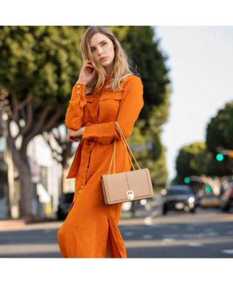 Leather Crossbody Purse Shoulder Bag  with Gold Chain Strap Evening Clutch Style