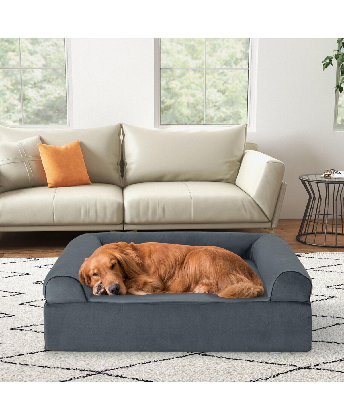 Gymax Cooling Gel Dog Bed for Large Dogs with Removable Bolsters & Washable Cover