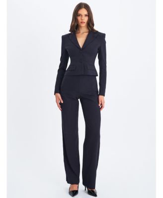 Women's Quinne Navy Striped Single-Breasted Peplum Blazer