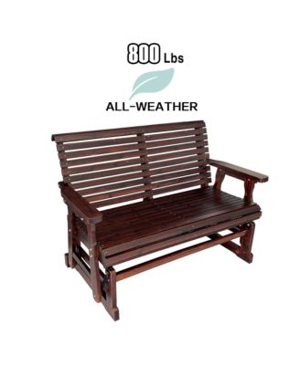 Wooden Patio Glider with High Roll Back and Deep Contoured Seat, Solid Fir Wood, 2-Seater, Heavy Duty 800 LBS, 4 Feet (Deep Brown)