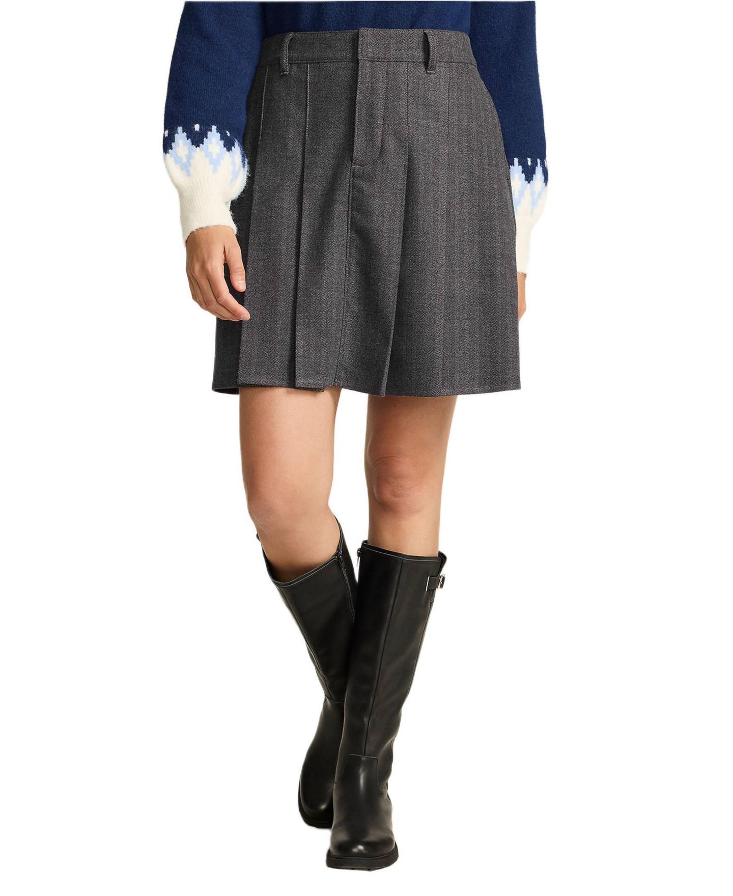 Женская юбка Lands' End Brushed Flannel Pleated Mini, цвет: Тёмный серый — фото 1