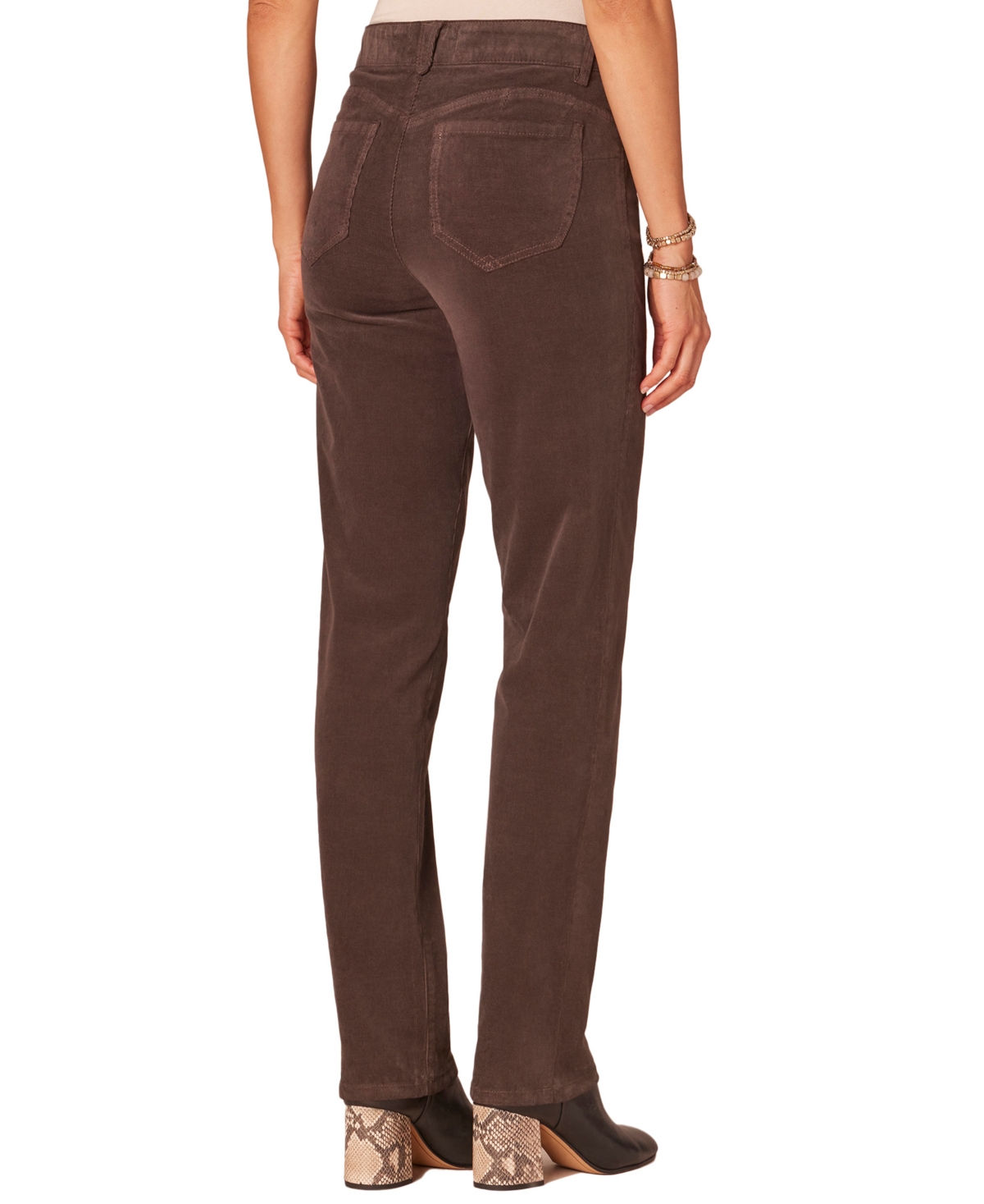 Democracy Petite "ab"solution Corduroy Straight-leg Jeans In Brown