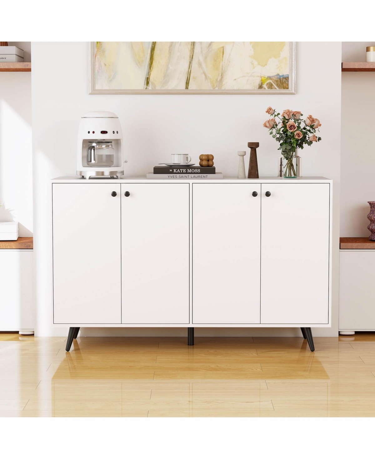 Costway Buffet Sideboard Mid Century Modern 4-Door Storage Cabinet 50" Accent Cabinet