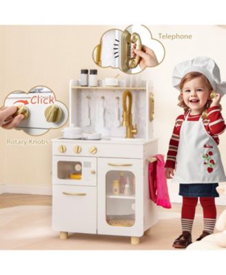 Kids Kitchen Set Pretend Play Kitchen w/ Stoves & Faucet & Sink & Telephone