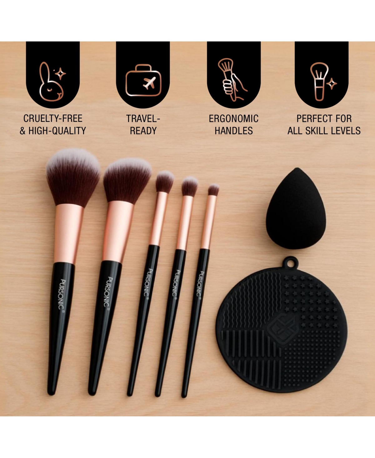 Pursonic Complete Glam 7-Piece Makeup Brush Set