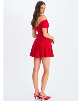 Women's Narelle Crimson Off-Shoulder Sweetheart Drop Waist Mini Dress