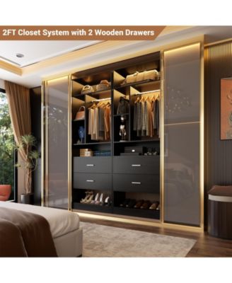 23.6'' Freestanding Closet System with 2 Drawers and 6 Shelves, 2FT Small Walk-in Closet Organizer with Hanging Rod