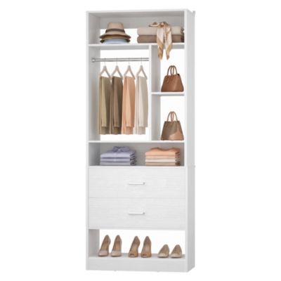 23.6'' Freestanding Closet System with 2 Drawers and 6 Shelves, 2FT Small Walk-in Closet Organizer with Hanging Rod
