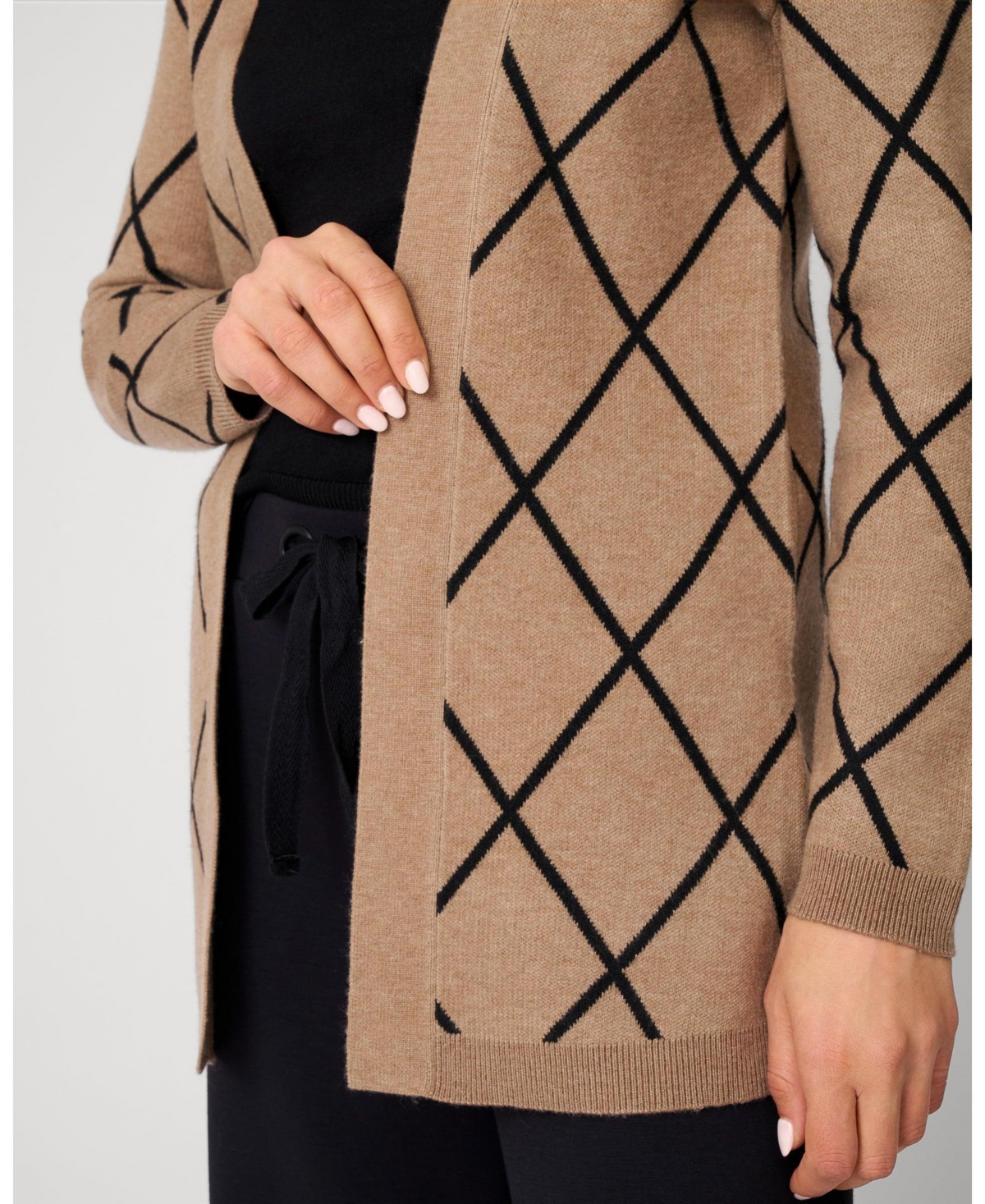 Cable & Gauge Women's Open Front Argyle Cardigan