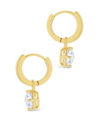 Sterling Silver Augusta Asscher Cut CZ Dangle Micro Hoops