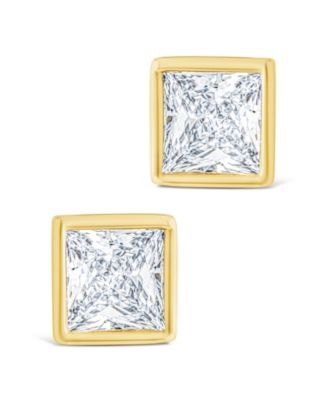 Sterling Silver Princess Cut Bezel Set Stud Earrings