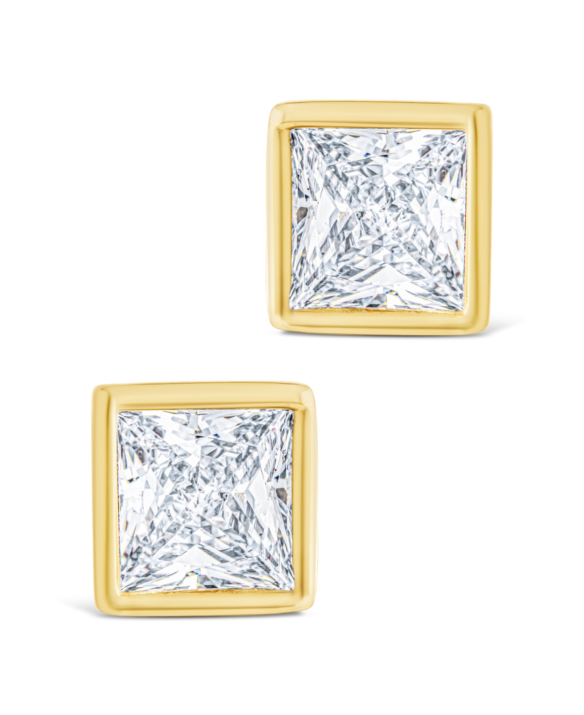 Sterling Forever Silver Princess Cut Bezel Set Stud Earrings