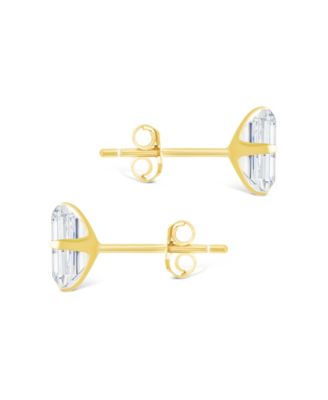 Sterling Silver Emerald Cut Prong Set Stud Earrings