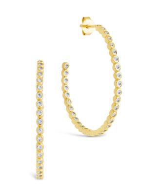 Sterling Silver Bezel Statement Bubble Hoops - 1"