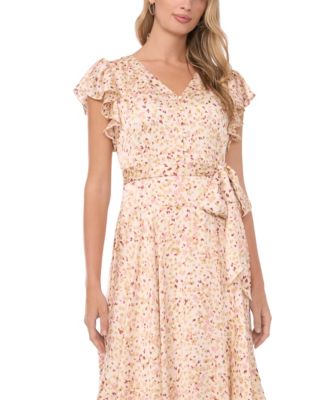 Women's V-Neck Button Down Flutter Maxi Dress