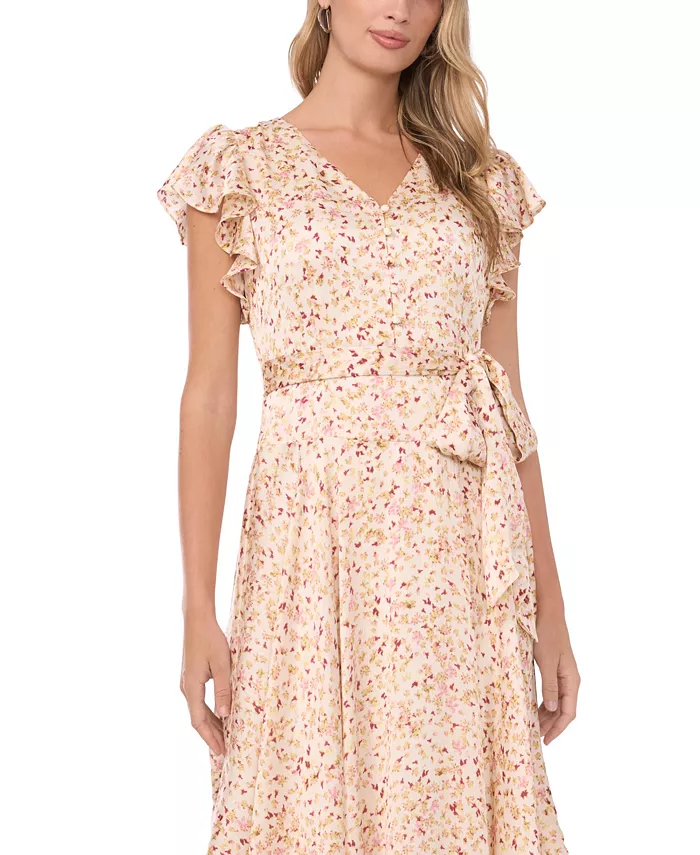 Women's V-Neck Button Down Flutter Maxi Dress - thumbnail 2