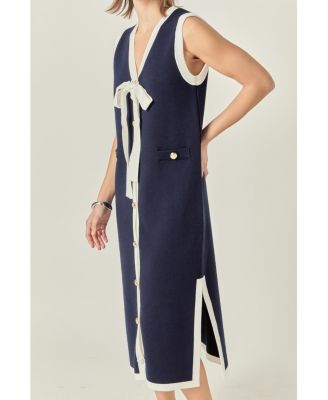 Women's Knit Midi Dress With Ribbon Tie
