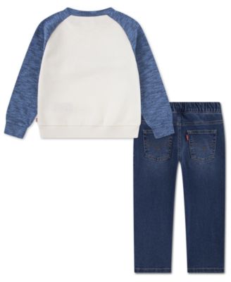 Boys' Toddler 2T-4T 3D Moto Crewneck Sweatshirt and Jeans, 2-Piece Set