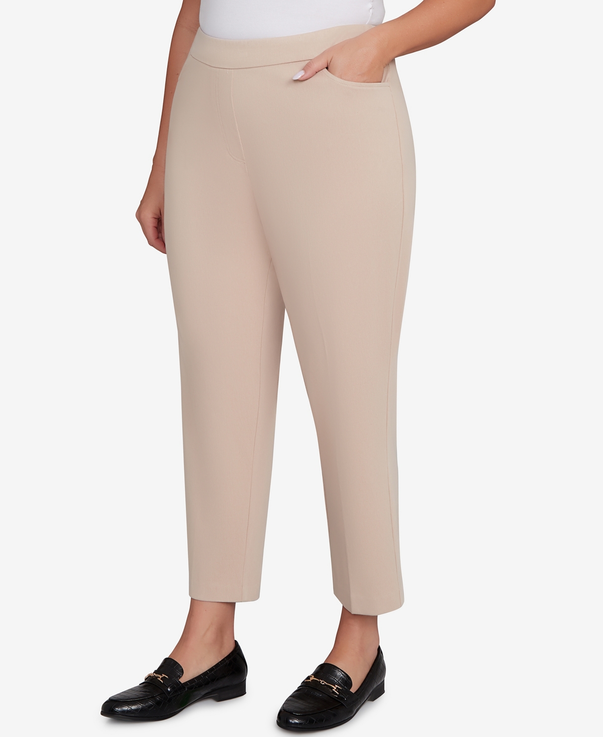Alfred Dunner Plus Size Saratoga Springs Side Seam Pocket Average Length Twill Pants In Brown