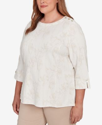 Plus Size Saratoga Springs Raised Texture Floral Design Knit Top