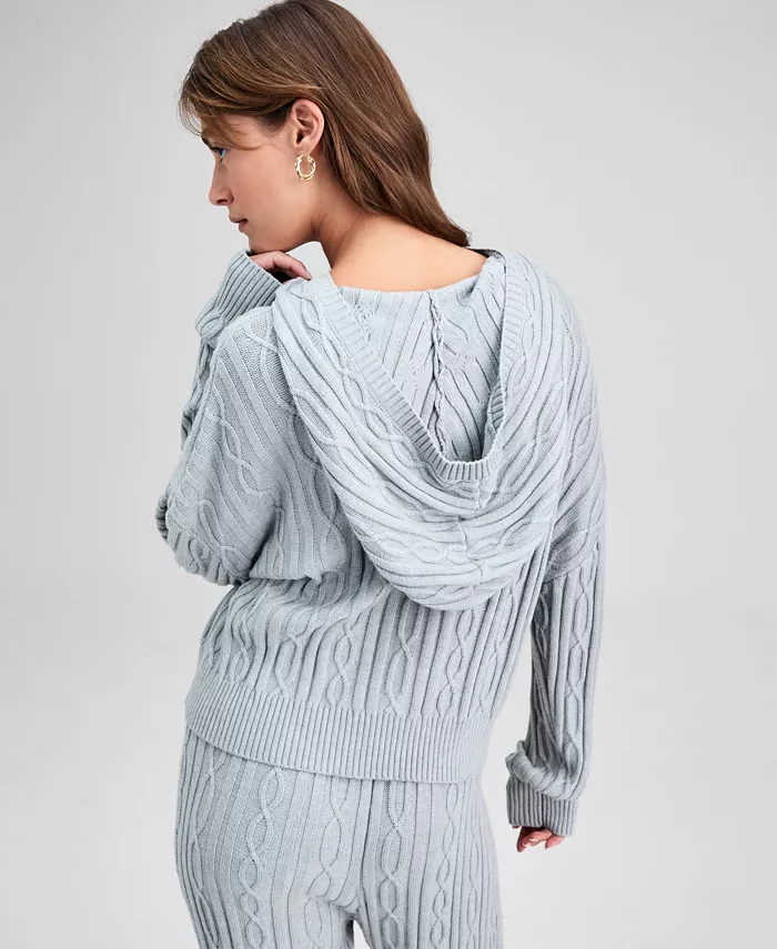 Women's Cable-Knit Pullover Hoodie - thumbnail 2