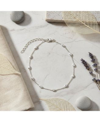 Hot Wife Oval Beads Chain Station Link Ankle Bracelet Anklet .925 Sterling Silver Adjustable 9 To 10 Inch With Extender