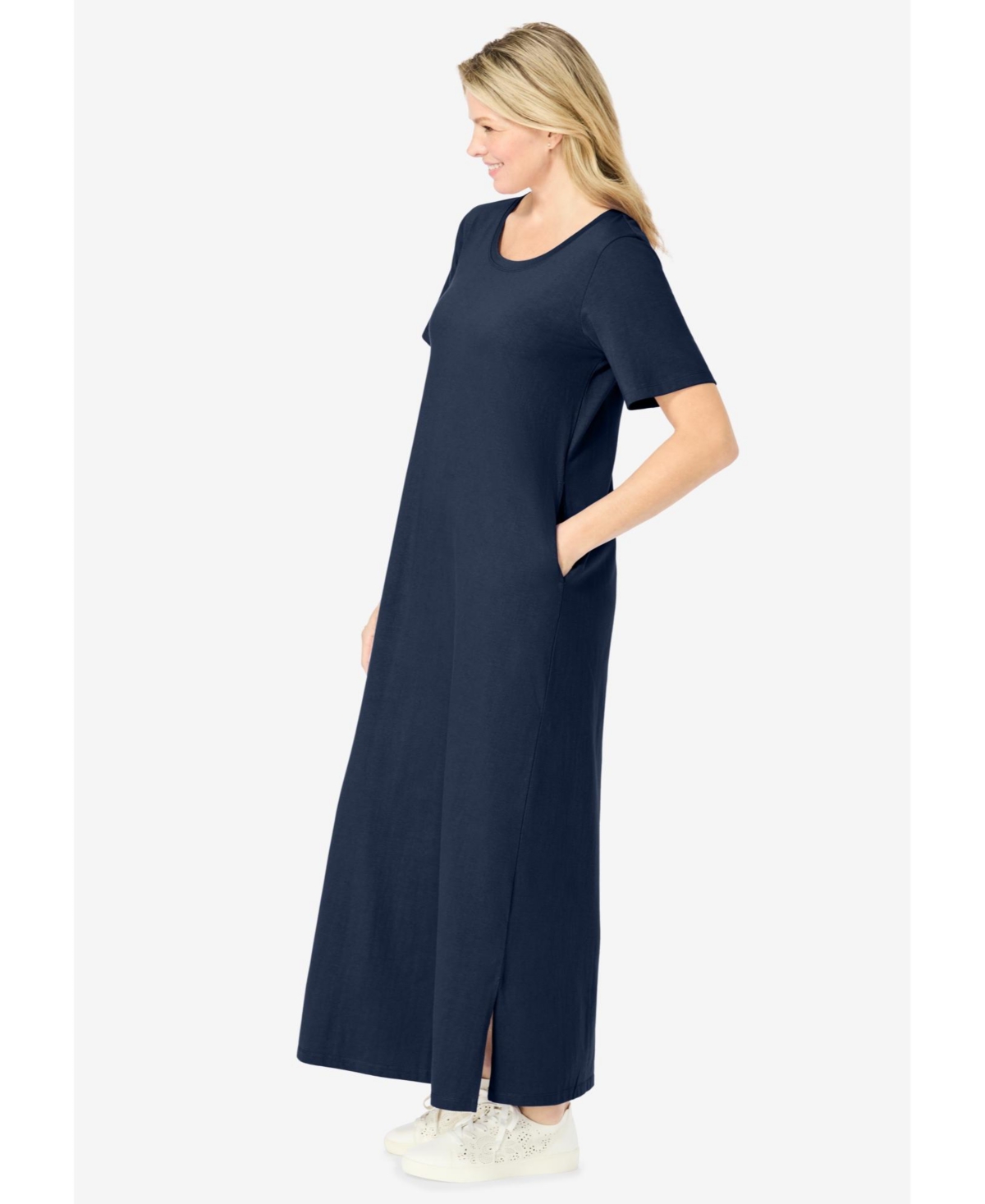Woman Within Plus Perfect Short-Sleeve Scoopneck Maxi Tee Dress