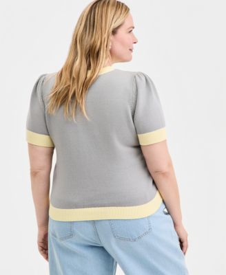 Trendy Plus Size Short-Sleeve Tipped Sweater, Macy's Exclusive