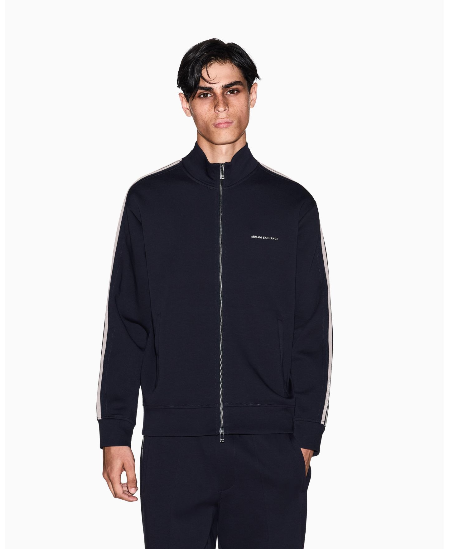 Мужская толстовка A|X Armani Exchange Tape Full Zip, цвет: Глубокий тёмно-синий — фото 1