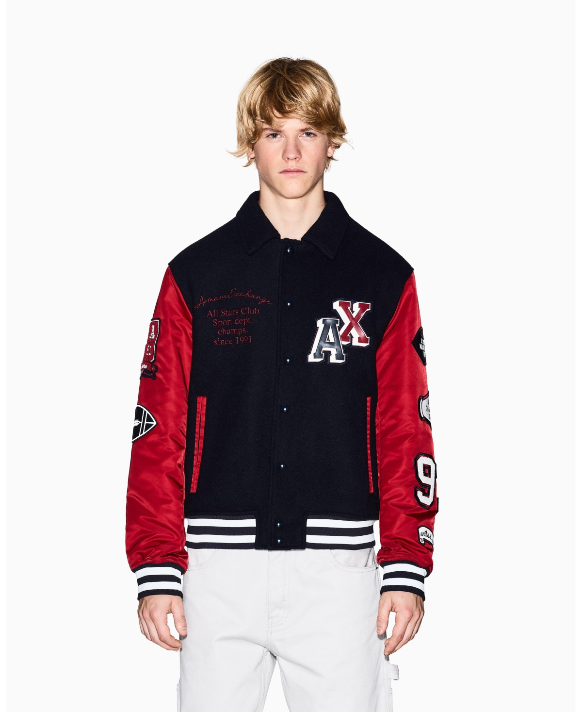 A|X Armani Exchange Men's Color Block Multi Badge Bomber Jacket