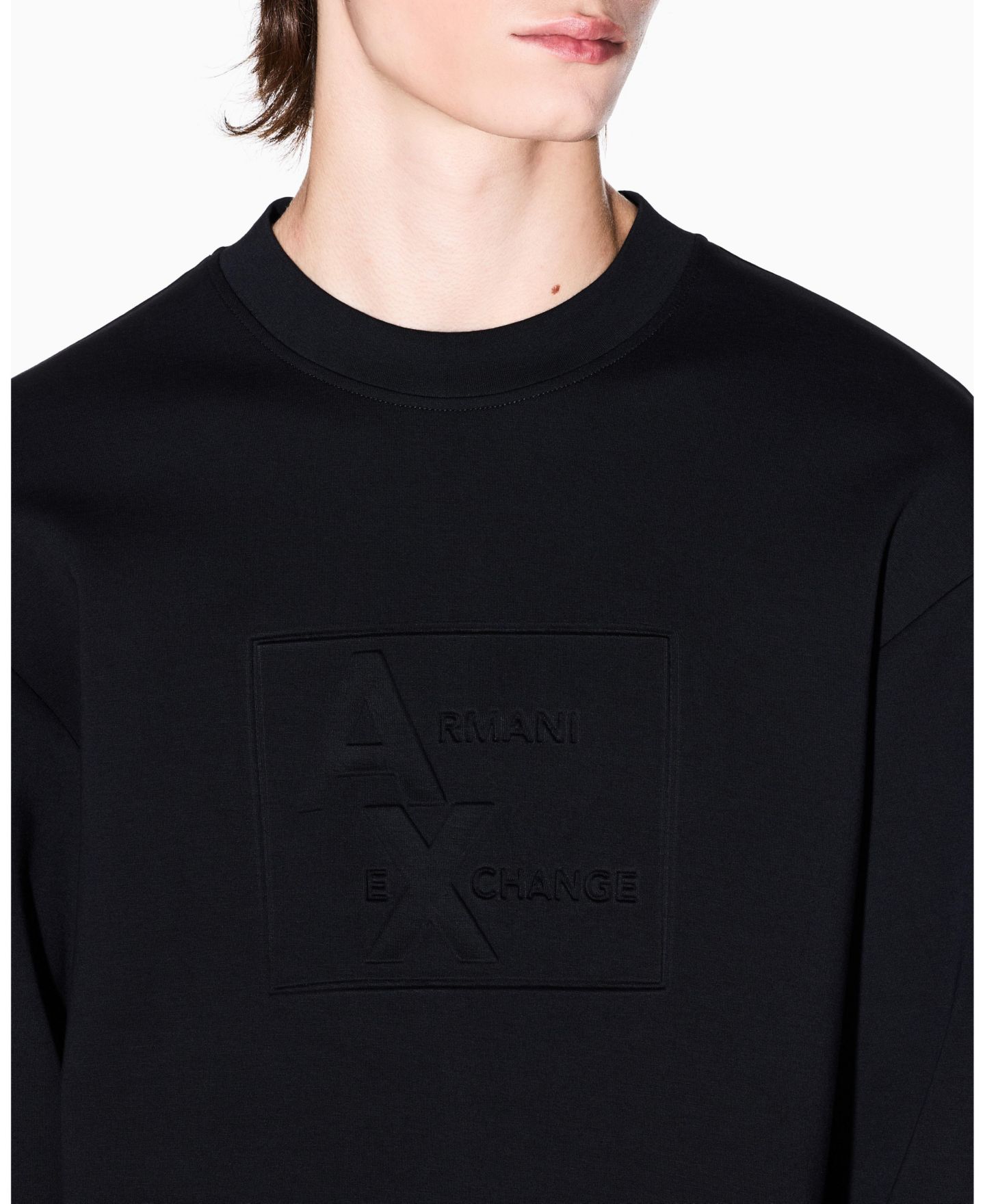 Мужская толстовка A|X Armani Exchange Tonal Grid Box Crewneck, цвет: Чёрный — фото 3