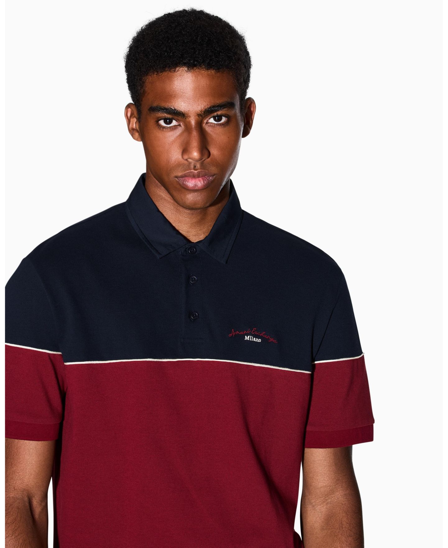 Мужское поло A|X Armani Exchange Color Block Pique Polo Shirt, цвет: Глубокий тёмно-синий — фото 4