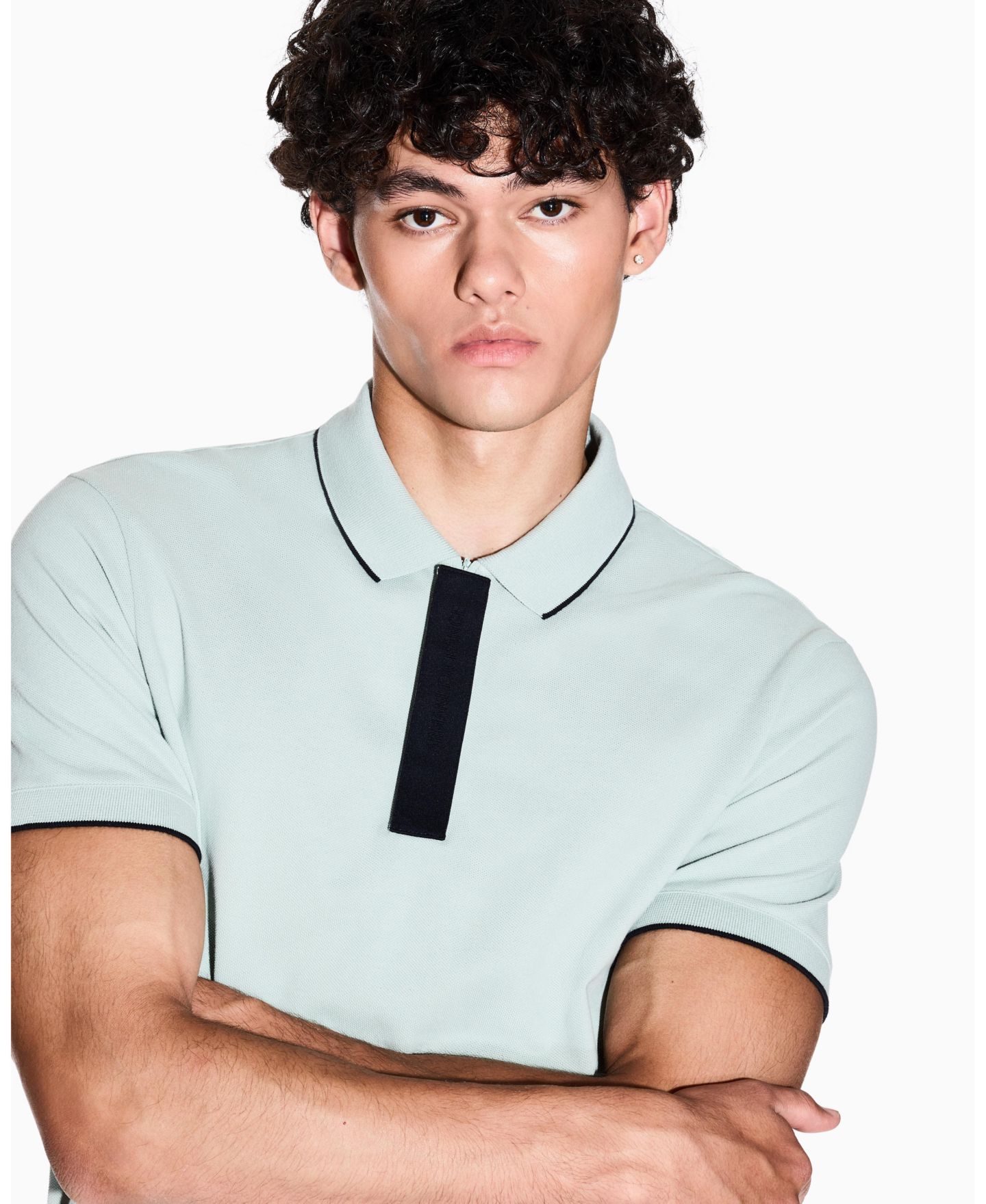 Мужское поло A|X Armani Exchange Grosgrain Logo Polo Shirt, цвет: Аквамариновый серый — фото 4