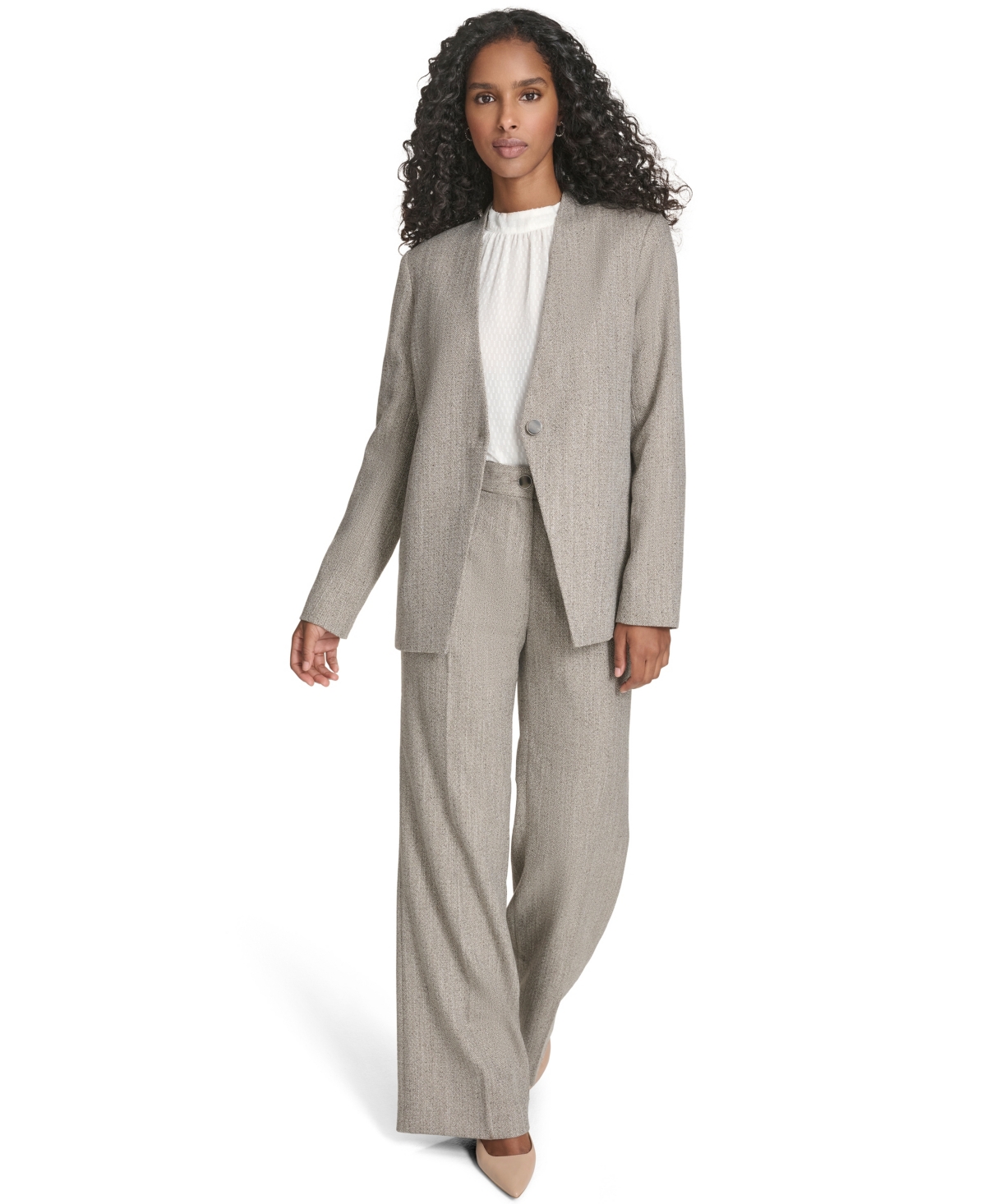 Calvin Klein Petite Novelty One Button Jacket In Gray