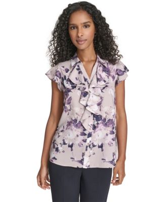 Calvin Klein - Women's Printed Ruffle Detail Top
