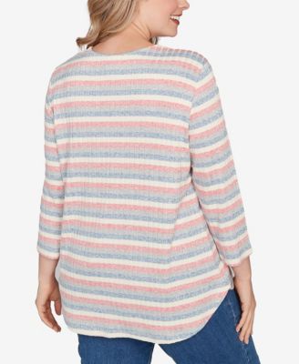 Plus Size Marled Stripe Envelope Neck Rib Knit Top