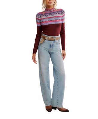 Women's Winter Warmer Fair-Isle Printed Long-Sleeve Bodysuit Top