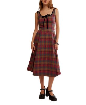 Free People - Women's Freya Plaid Scoop Neck Midi Dress