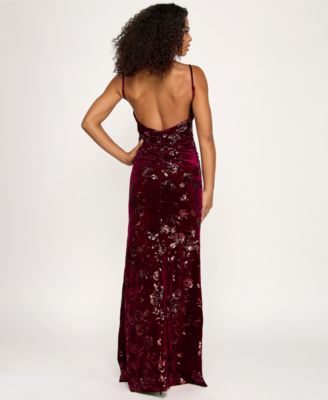 Juniors' Embellished Velvet Sequin Gown