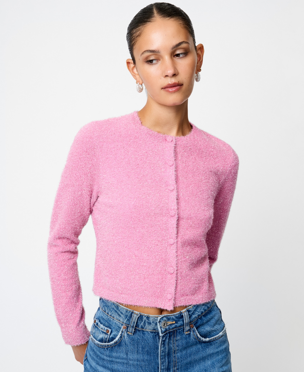 French Connection Tinsel Metallic Fuzzy Cardigan In Multi