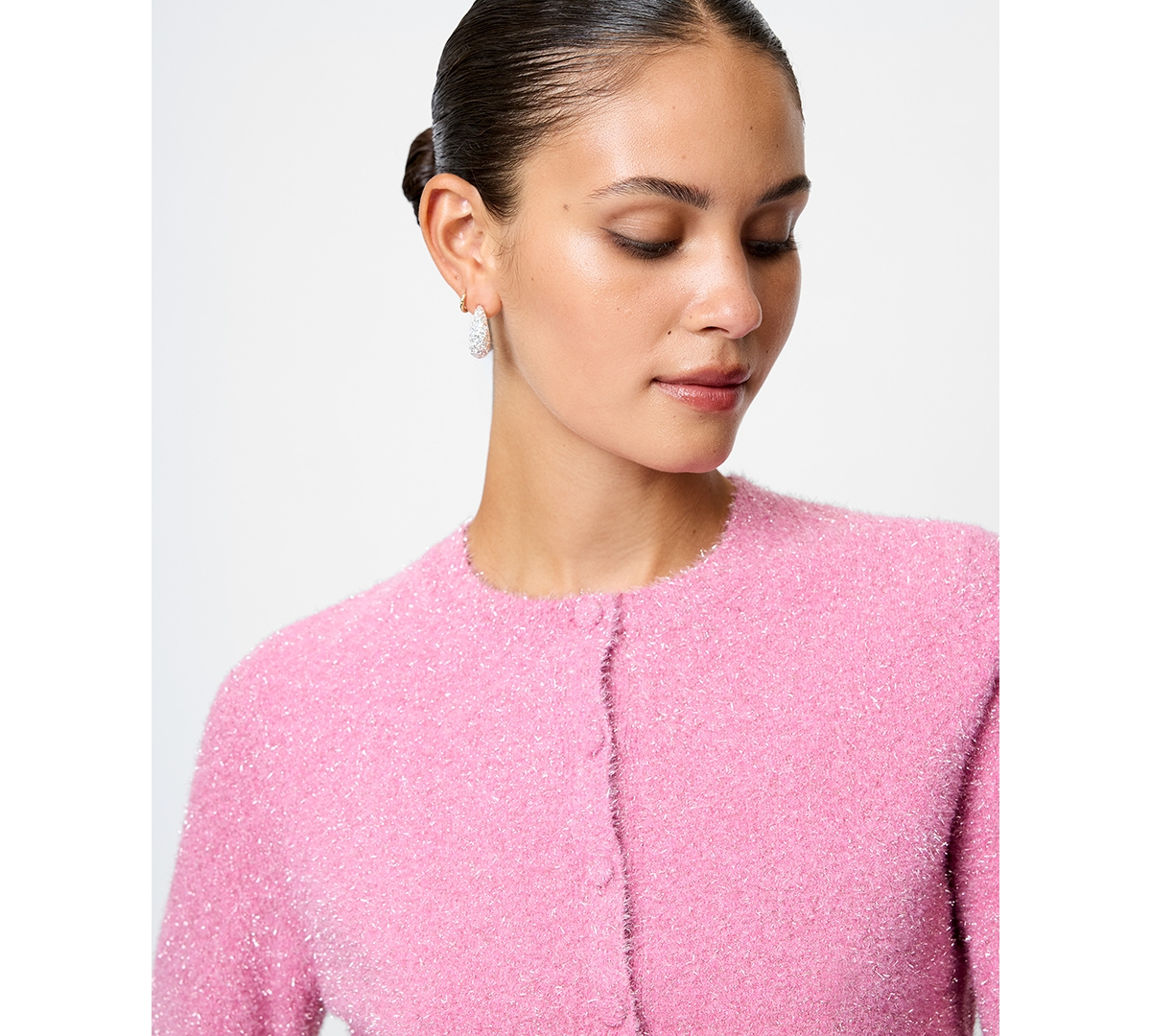 French Connection Tinsel Metallic Fuzzy Cardigan In Multi
