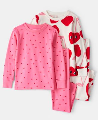 Carter's - Girls Toddler 2T-5T 4-Piece Cherry and Heart Snug Fit Long-Sleeve Top and Pants Pajama Set