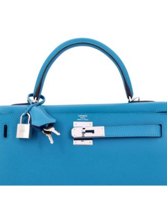Kelly 28 Handbag Blue Epsom with Palladium Hardware
