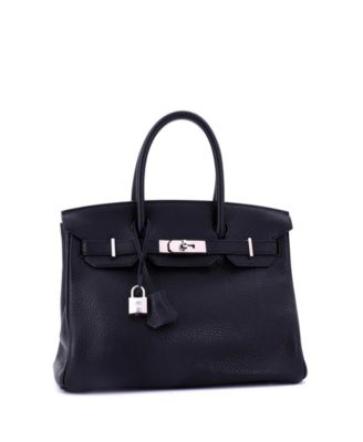 Birkin 30 Handbag Black Clemence with Palladium Hardware