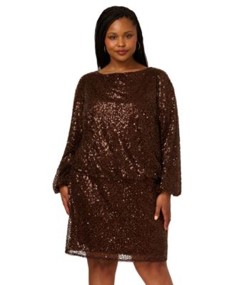 Papell Plus Size Sequin Boat Neck Mini Dress