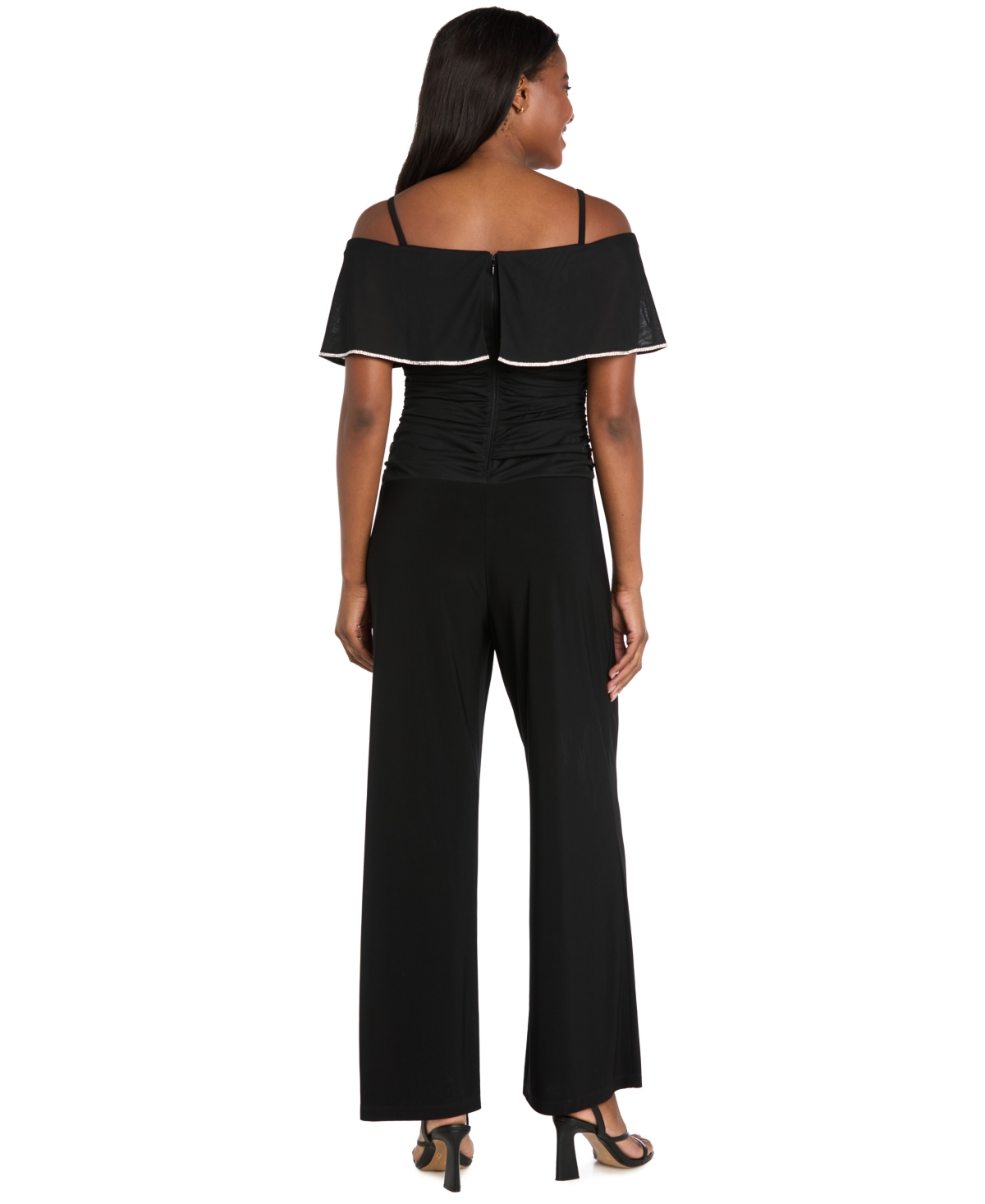 R & M Richards Women's Ruched Trim Detail Jumpsuit In Black
